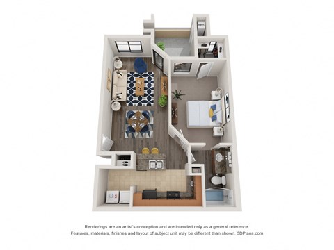 Floor plan for 1 bed, 1 bath, 742 sqft